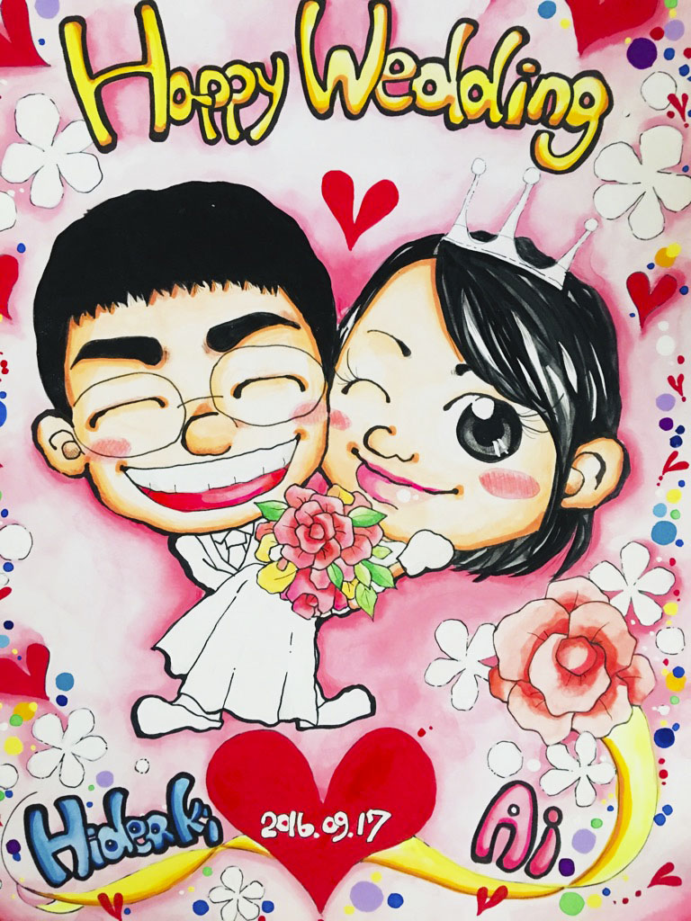 Happy Weddingの手描きウエルカムボード